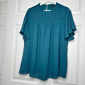 Bloomchic NWT Shirred Ruffle Sleeve‎ Mesh Frill Trim Blouse * Size: 12